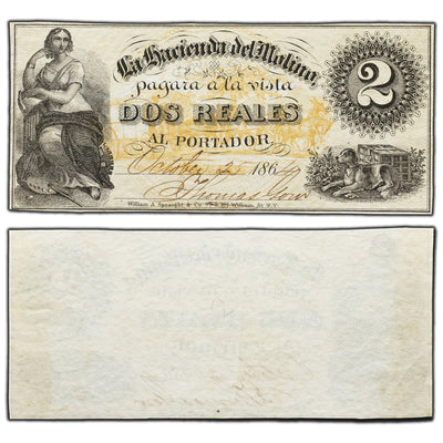 SOLD Argentina La Hacienda Del Molino 1864 2 Two Reals Note