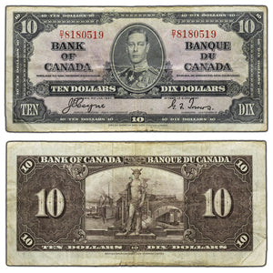 SOLD $10 1937 Bank of Canada Note Coyne-Towers D/T Prefix BC-24c - F/VF