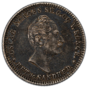 Norway 1856 12 Skilling Silver Coin KM #314