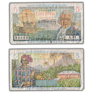 SOLD Saint Pierre & Miquelon ND (1950-60) 5 Five Francs Note P #22
