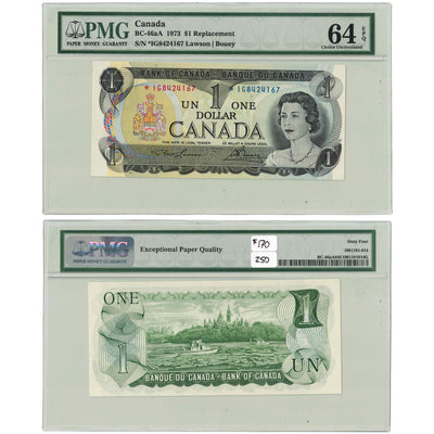 $1 1973 Bank of Canada Note *IG Replacement Prefix BC-46aA - PMG UNC-64 EPQ