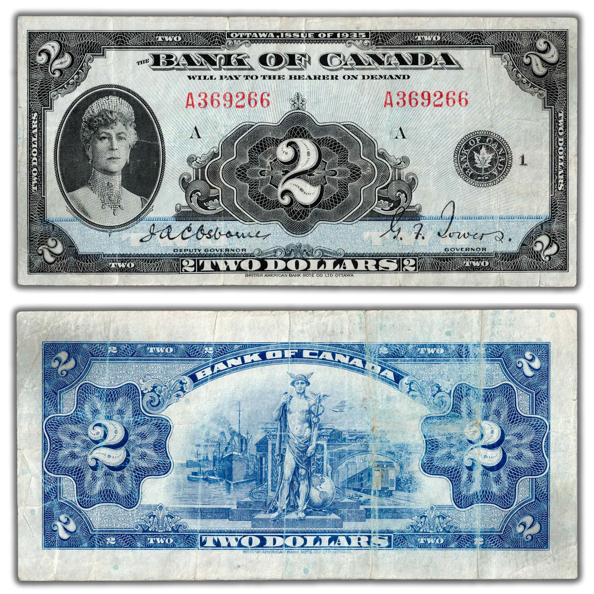 SOLD $2 1935 Bank of Canada Note English Text BC-3 - VF (residue) - The ...