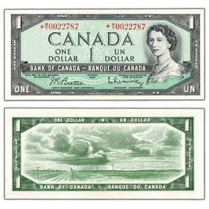 SOLD $1 1954 Bank of Canada Note *M/Y Replacement Prefix BC-37bA - AU/UNC