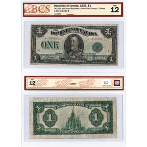 $1 1923 Dominion of Canada Note Green Seal Series L DC-25d - BCS F-12