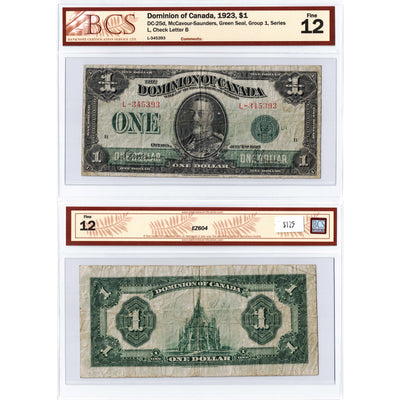 $1 1923 Dominion of Canada Note Green Seal Series L DC-25d - BCS F-12