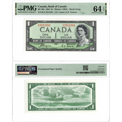 SOLD $1 1954 Bank of Canada Note Devil Face B/A Prefix BC-29a - PMG Ch UNC-64 EPQ