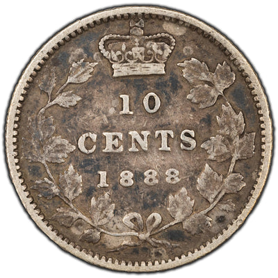 Canada 1888 10 Cents Dime Silver Coin - Fine
