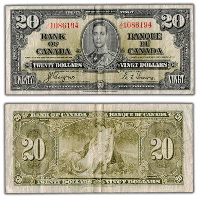 $20 1937 Bank of Canada Note Coyne-Towers J/E Prefix BC-25c - F/VF