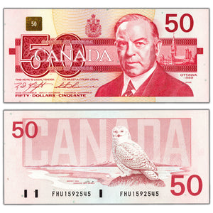 SOLD $50 1988 Bank of Canada Note Knight-Thiessen FHU Prefix BC-59c - Choice UNC