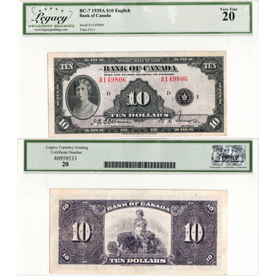 SOLD $10 1935 Bank of Canada Note English Text BC-7 - Legacy VF-20