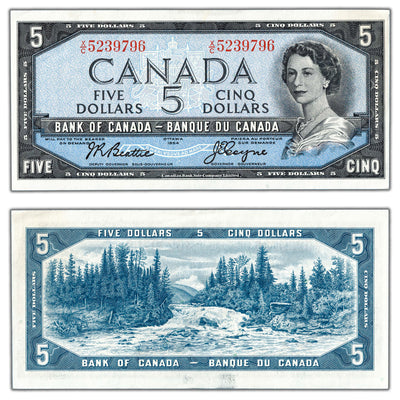 $5 1954 Bank of Canada Note Beattie-Coyne X/C Prefix BC-39a-i - AU