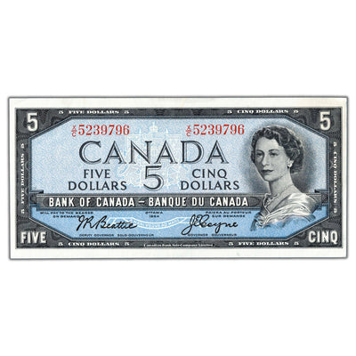 $5 1954 Bank of Canada Note Beattie-Coyne X/C Prefix BC-39a-i - AU