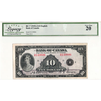 SOLD $10 1935 Bank of Canada Note English Text BC-7 - Legacy VF-20