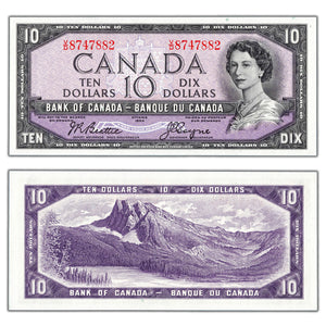 SOLD $10 1954 Bank of Canada Note Beattie-Coyne V/D Prefix BC-40a - Choice UNC