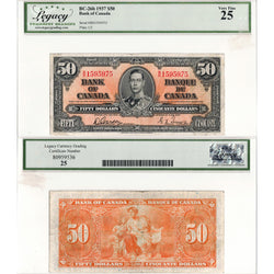 $50 1937 Bank of Canada Note Gordon-Towers B/H Prefix BC-26b - Legacy VF-25