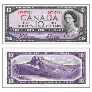 SOLD $10 1954 Bank of Canada Note Beattie-Coyne V/D Prefix BC-40a - Choice UNC