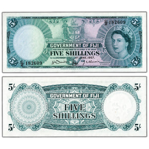 SOLD Fiji 1957 5 Five Shillings Note P #51a - Uncirculated