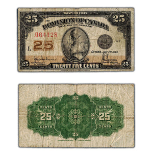SOLD 25 Cents 1923 Dominion of Canada Note Shinplaster Hyndman DC-24b - VG
