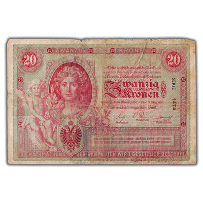 SOLD Austria 1900 20 Twenty Kronen Note P #5 - Writing