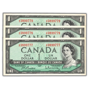 SOLD $1 1954 Bank of Canada Notes J/Z Prefix BC-37b-i - 3 Consecutive - UNC
