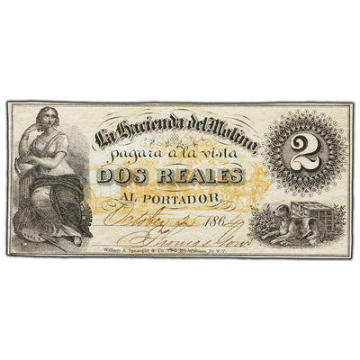 SOLD Argentina La Hacienda Del Molino 1864 2 Two Reals Note
