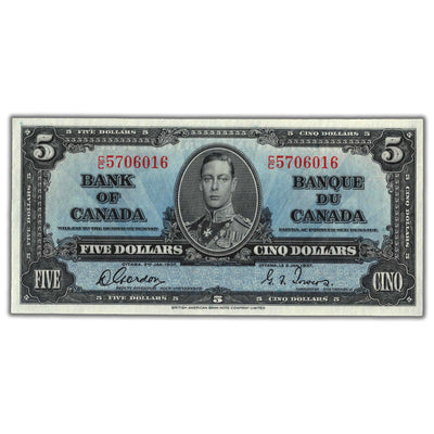 $5 1937 Bank of Canada Note Gordon-Towers C/C Prefix BC-23b - Choice UNC