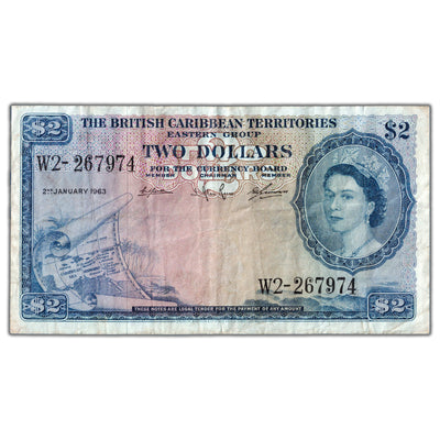 British Caribbean Territories 1963 $2 Two Dollars Note P #8a - Circulated