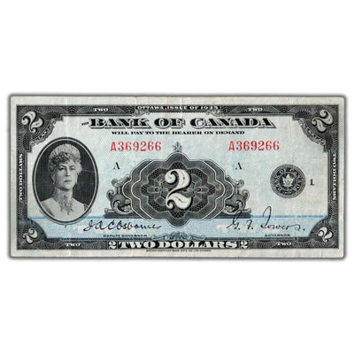 SOLD $2 1935 Bank of Canada Note English Text BC-3 - VF (residue)