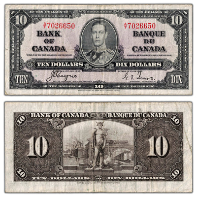 $10 1937 Bank of Canada Note Coyne-Towers A/T Prefix BC-24c - VF