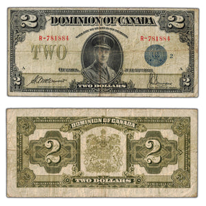 SOLD $2 1923 Dominion of Canada Note Blue Seal Series R DC-26h - Fine