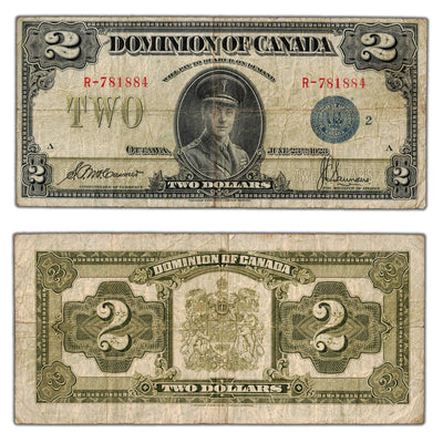 SOLD $2 1923 Dominion of Canada Note Blue Seal Series R DC-26h - Fine