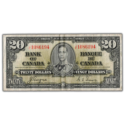$20 1937 Bank of Canada Note Coyne-Towers J/E Prefix BC-25c - F/VF