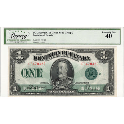 $1 1923 Dominion of Canada Note Green Seal Series C DC-25j - Legacy EF-40