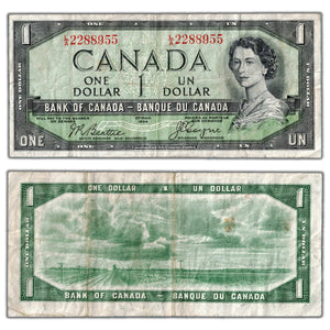 SOLD $1 1954 Bank of Canada Note Devil Face L/A Prefix BC-29b - F/VF (minor staining)
