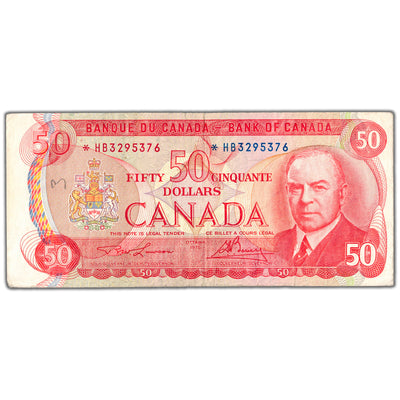 $50 1975 Bank of Canada Note *HB Replacement Prefix BC-51aA - Minor Pencil