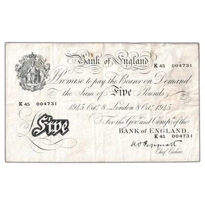 SOLD Great Britain 1945 5 Five Pounds Note P #342