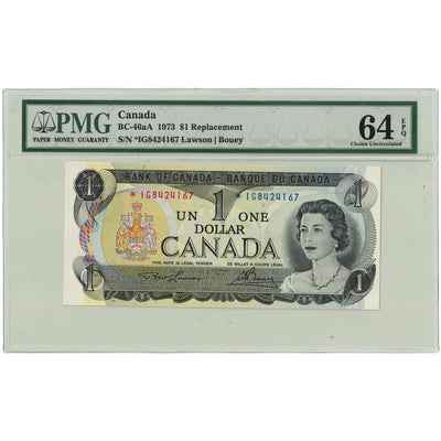 $1 1973 Bank of Canada Note *IG Replacement Prefix BC-46aA - PMG UNC-64 EPQ