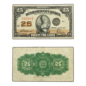 SOLD 25 Cents 1923 Dominion of Canada Shinplaster Note DC-24c - F/VF