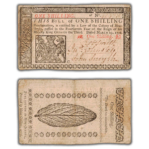 SOLD United States New Jersey 1776 One Shilling Colonial Note NY #175 - Pinholes