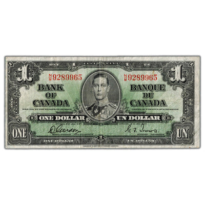 $1 1937 Bank of Canada Note Gordon-Towers N/M Prefix BC-21c - VF