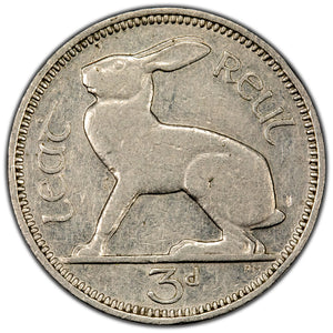 SOLD Ireland 1939 3d Threepence Coin Scarce Date! - Very Fine +