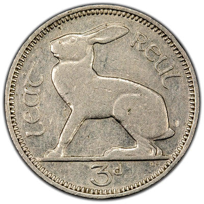 Ireland 1939 3d Threepence Coin Scarce Date! - Very Fine +