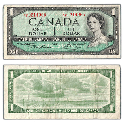 SOLD $1 1954 Bank of Canada Note *X/F Replacement Prefix BC-37dA - Circulated