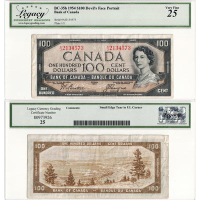 SOLD $100 1954 Bank of Canada Note Devil Face BC-35b - Legacy VF-25