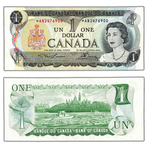 SOLD $1 1973 Bank of Canada Note *AN Replacement Prefix BC-46aA - AU/UNC