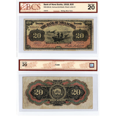 SOLD $20 1918 Bank of Nova Scotia Canada Chartered Note #550-28-16 - BCS VF-20