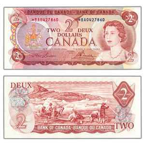 SOLD $2 1974 Bank of Canada Note *BA Replacement Prefix BC-47aA - EF+