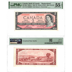 $2 1954 Bank of Canada Note *Z/Z Replacement Prefix BC-38cA - PMG AU-55 EPQ