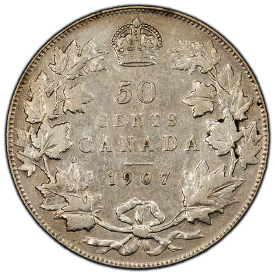 SOLD Canada 1907 50 Cents Half Dollar Silver Coin - VF (cleaned)