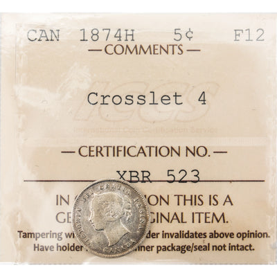 Canada 1874-H Crosslet 4 5 Cents Silver Coin - ICCS F-12